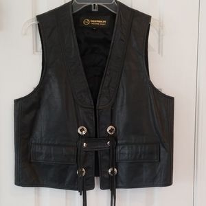 Black Leather Motorcycle Vest with Conchos M